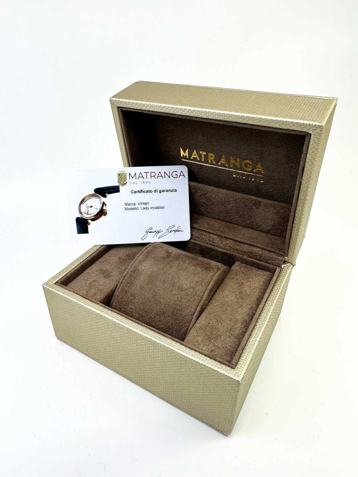 Vintan Lady 18 kt yellow gold (about 3g), zapphire cristal, manual winding - our box and warranty.