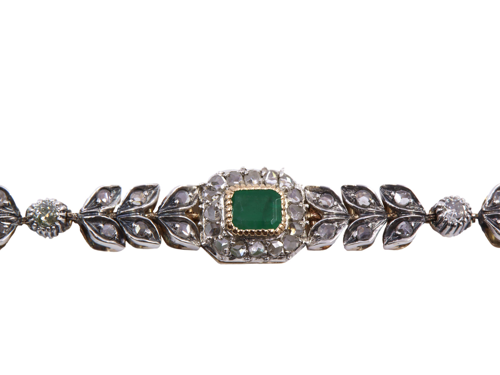 Bracciale stile antico 9kt con diamanti e pietre verdi, gr.22.0 
