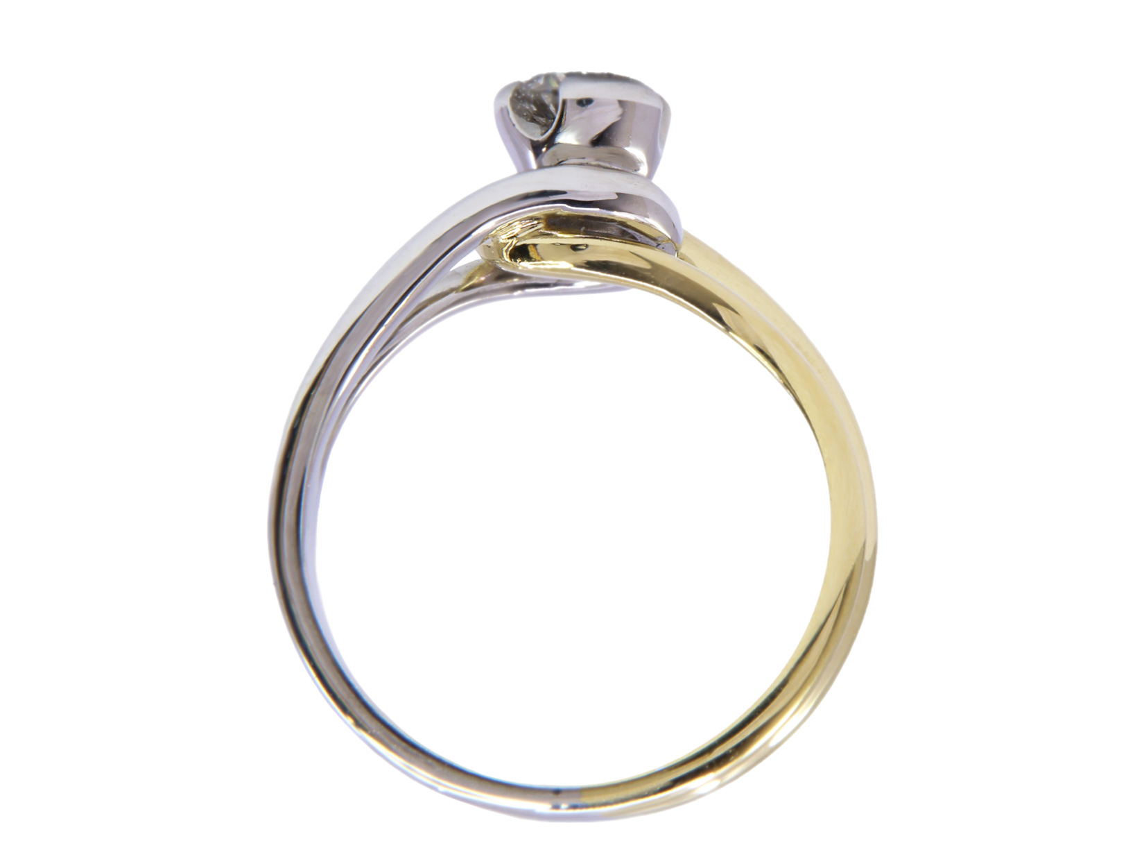 Anello in oro bianco e giallo titolo 18kt con brillante stimato di 0,40 ct