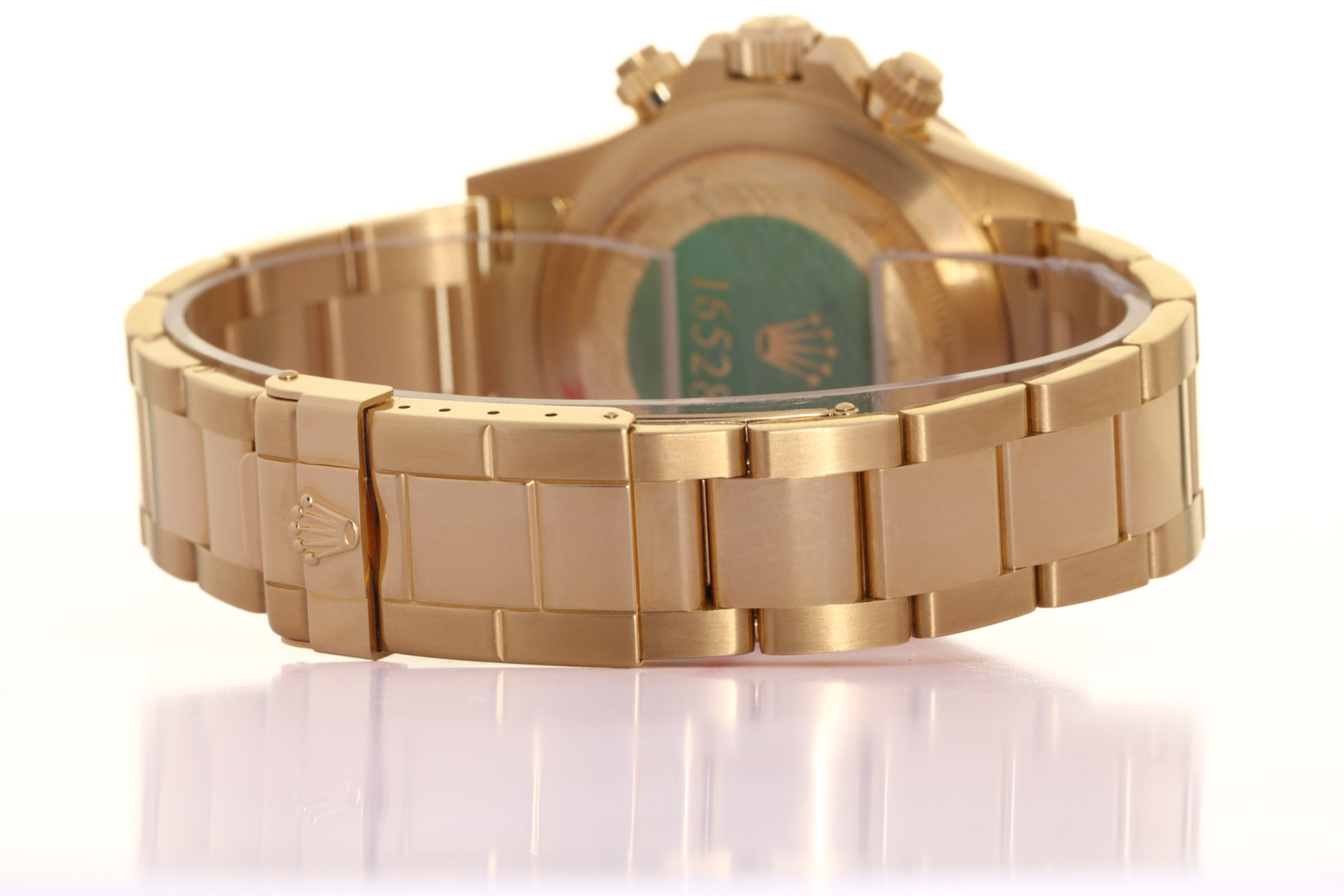 Rolex Daytona ref:16528 - 18kt Yellow, Full Pavè XL 8 emerald (Rolex), Rolex Box & Papers (1997), Official Service exp. 01/2026