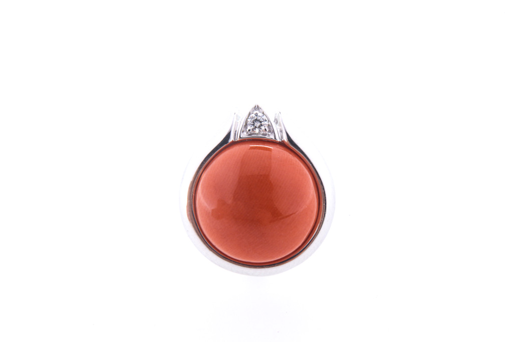 Orecchini in oro bianco con Corallo e brillantino - Gr.14.10