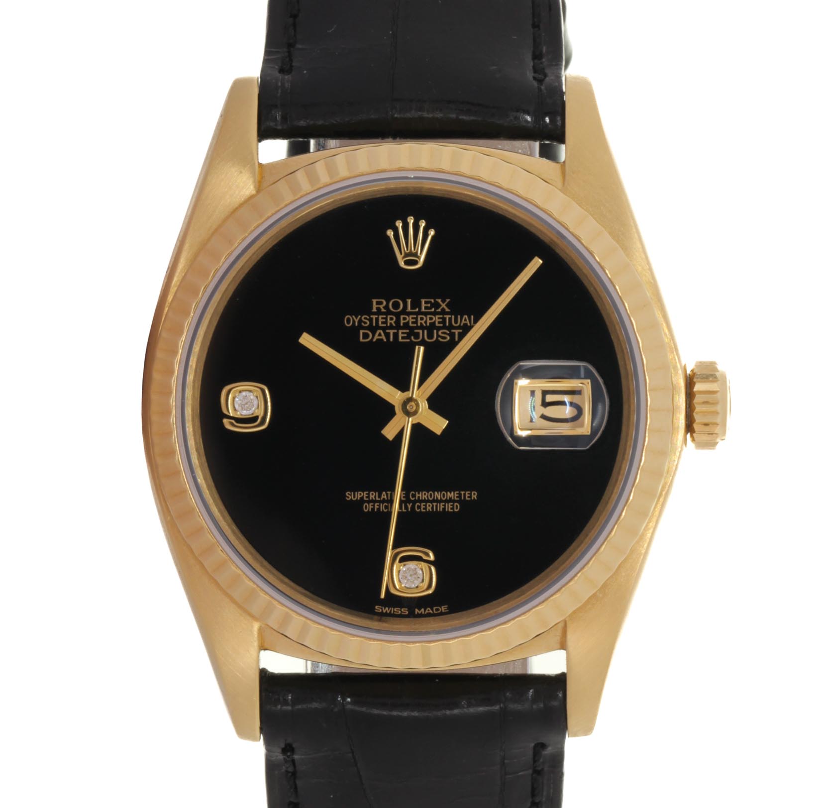 Rolex Oyster Perpetual Datejust 36 - Ref. 16018 - Ser. 707xxxx - 18kt. Yellow Gold Case Onyx dial- Rolex Box & Retailer Lab. Papers - Preowned