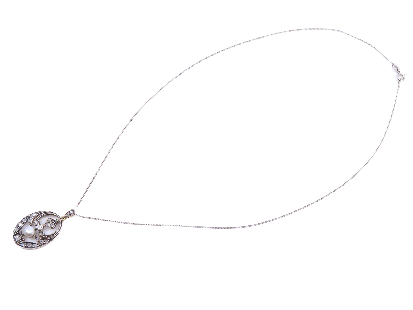 Collana in oro bianco 18Kt gr6.50 e brillanti taglio antico