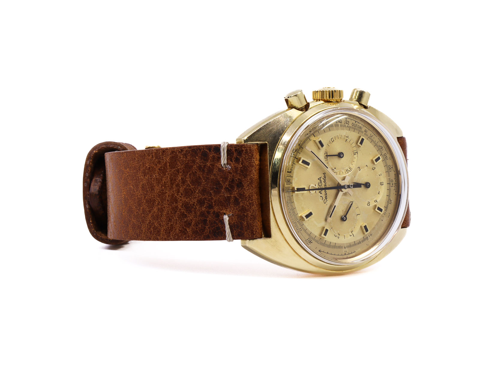 Omega SeaMaster Chrono, 18kt gold, leather Bracelet, diam. 38 MM, calibre 861, Our Box and 2 years warranty 