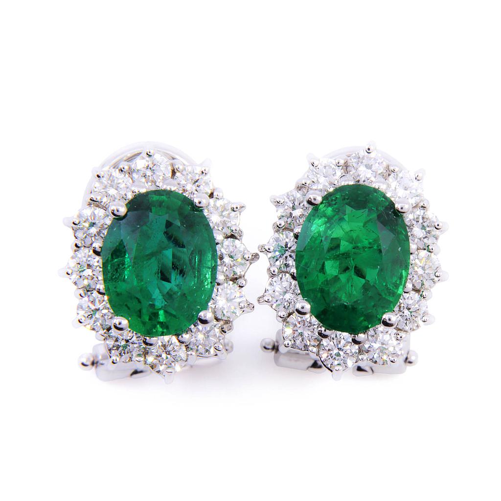 Orecchini - Smeraldi 2,93ct. brillanti 1,15ct. D/E-VS, oro 18kt.