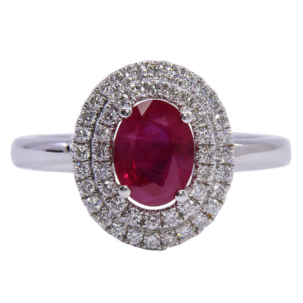 Anello - Rubino 1,32ct. brillanti 0,45ct. F-VVS in oro 18kt. peso totale 5,2gr