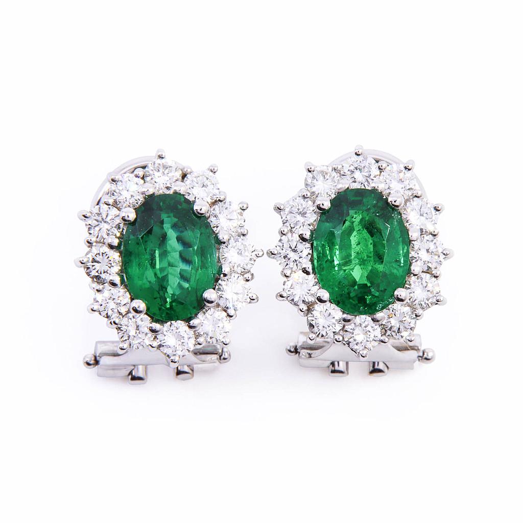 Orecchini - Smeraldi 2,16ct. brillanti 1,20ct. F/G-VVS1, oro 18kt.