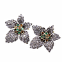 Orecchini fiore stile antico - Argento e oro 14kt. con brillanti, peso totale 25,8 gr